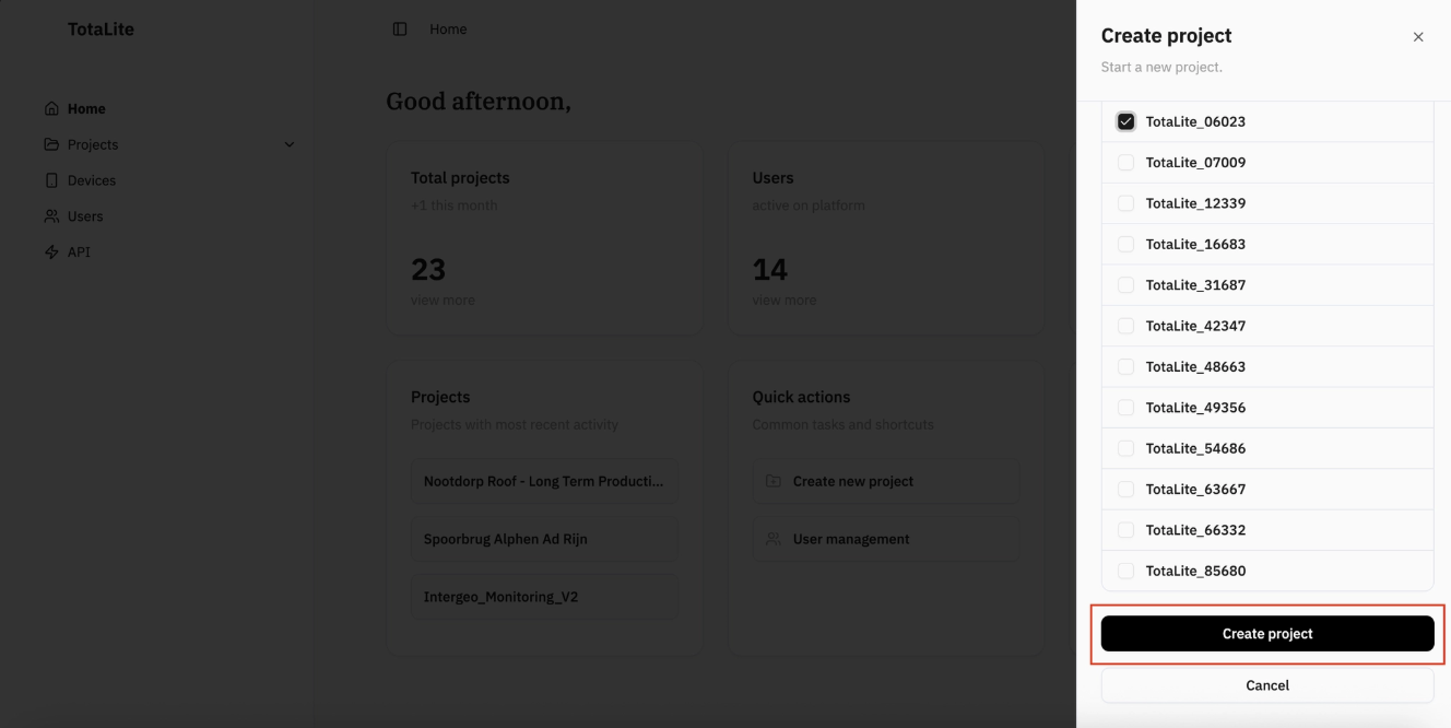 “Create Project” button