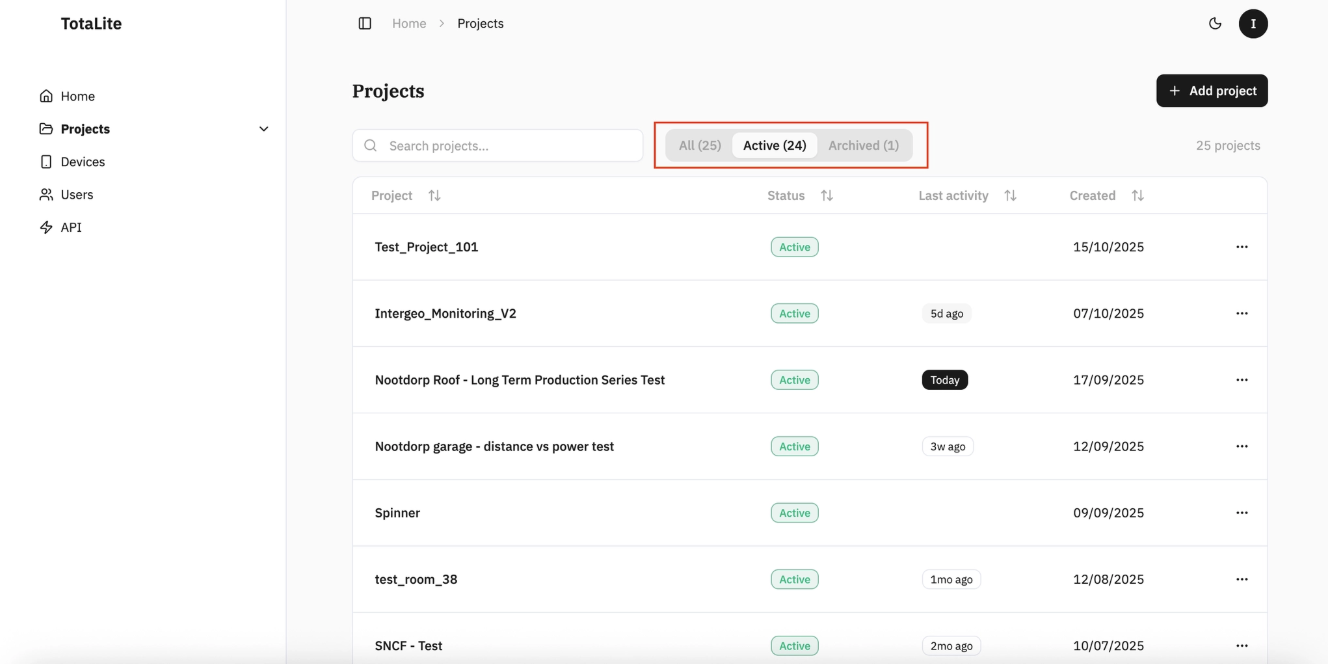 “Active” and “Archived” tabs