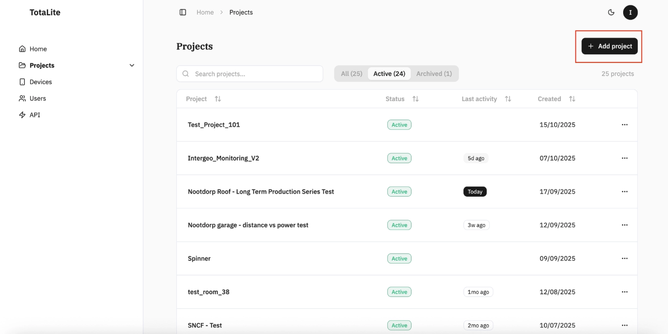 “Add project” button