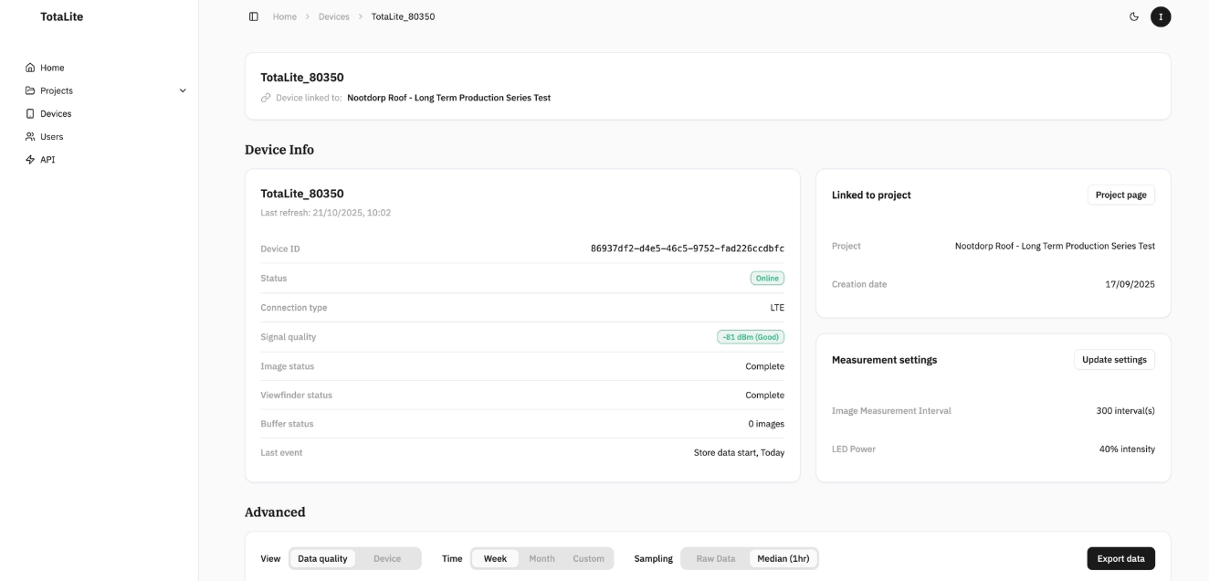 Device specific page with all the available info