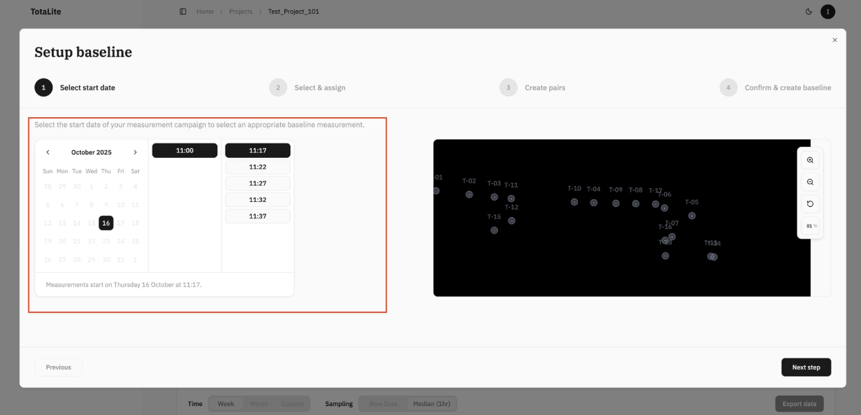 Date and time stamp selector with image visualiser