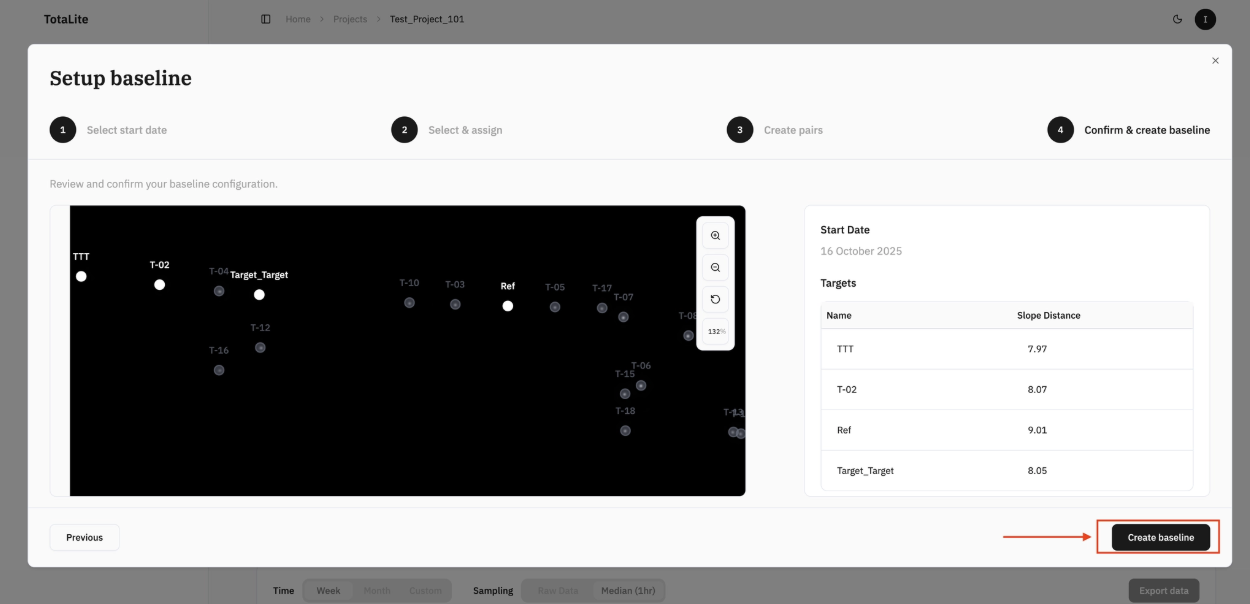 “Confirm & create baseline” section of the wizard with the “Create baseline” button